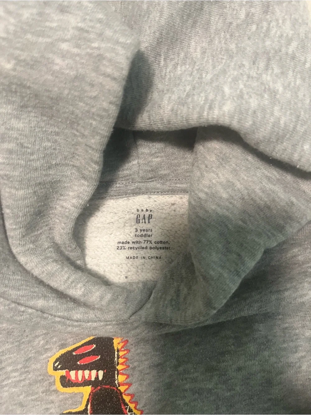 GAP Grey Hoodie with Colorful Crown Dinosaur Graphic